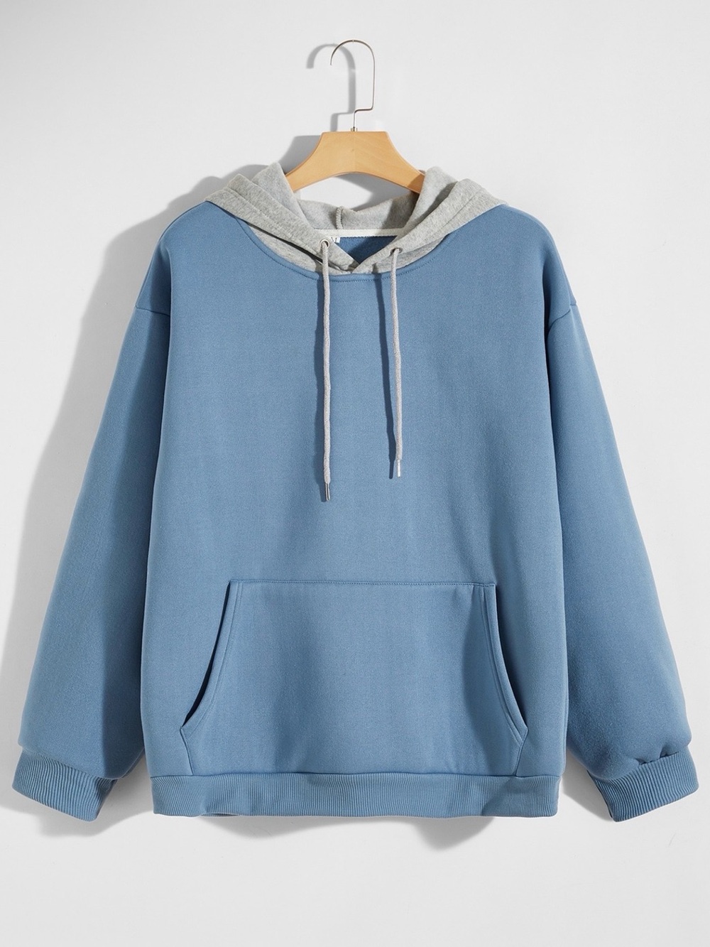 SHEIN Blue Pullover Hoodie with Gray Contrast Hood